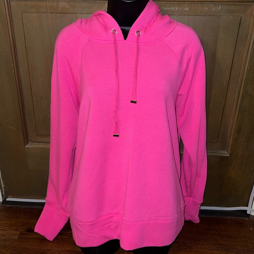 Danskin Vibrant Pink Long Sleeve Fleece Activewear Hooded Pullover Size L